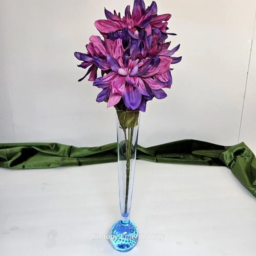 Vtg Clear Blue Fluted Bud Vase Controlled Bubbles Paperweight Bullicante Denmark